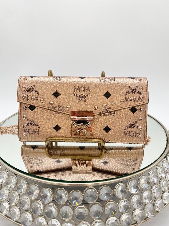 MCM Handbags - MCM Patricia Studded Visetos Wallet on Chain Rose Gold WOC 💗 Piper